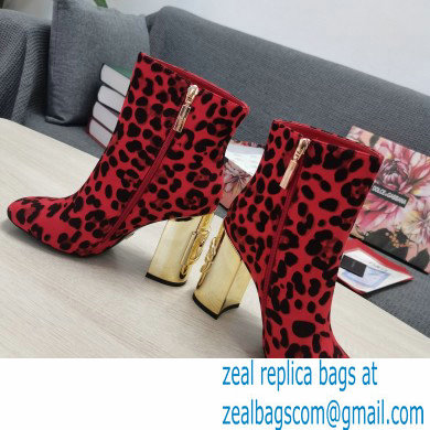 Dolce  &  Gabbana Heel 10.5cm Leather Ankle Boots Leopard Print Red with DG Karol Heel 2021